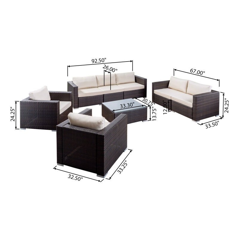 Cabral 7 - Person Patio Conversation Set with Cushions, Brown Frame / Beige Cushion