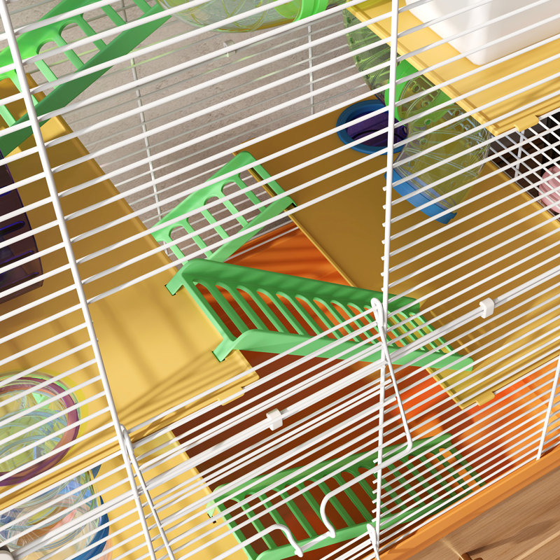Petite cage à hamster 18 "à 5 niveaux avec tubes, tunnels, poignée de transport, orange, plat à nourriture, bouteille d'eau, roue d'exercice pour animal constitué par des hamsters et