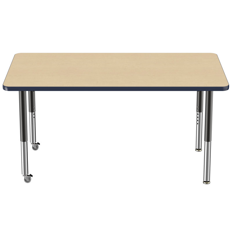 Table d'activité rectangulaire à hauteur réglable en forme de T, 24 po x 60 po, Érable / Bleu marine, Super