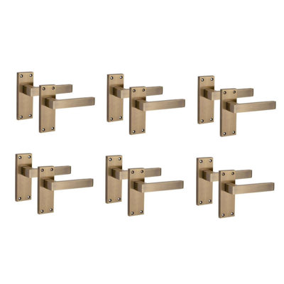 Golden Grace 6 Pairs Victorian Delta Scroll Interior Latch Door Handle on Backplate Antique Brass - 120mm x 40mm
