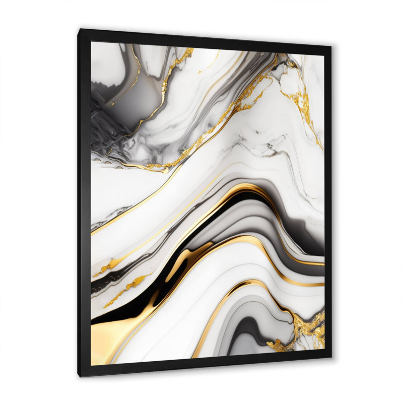 «Abstract Geode Marble Waves Grey IV», reproduction sur toile, Impression noire sur toile encadrée, L 12 po x H 20 po