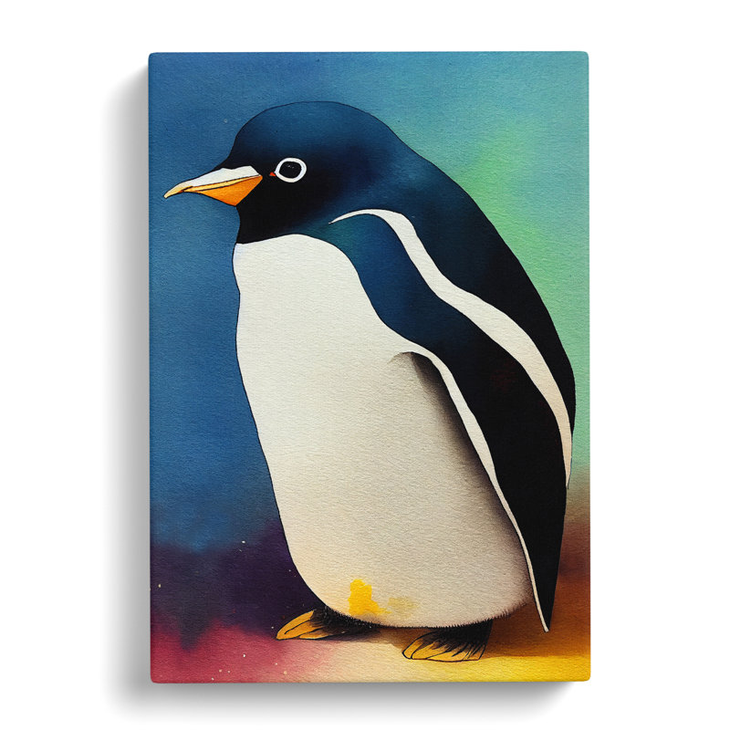 Watercolour Penguin No.3 - Wrapped Canvas, 50cm H x 35cm W x 3cm D