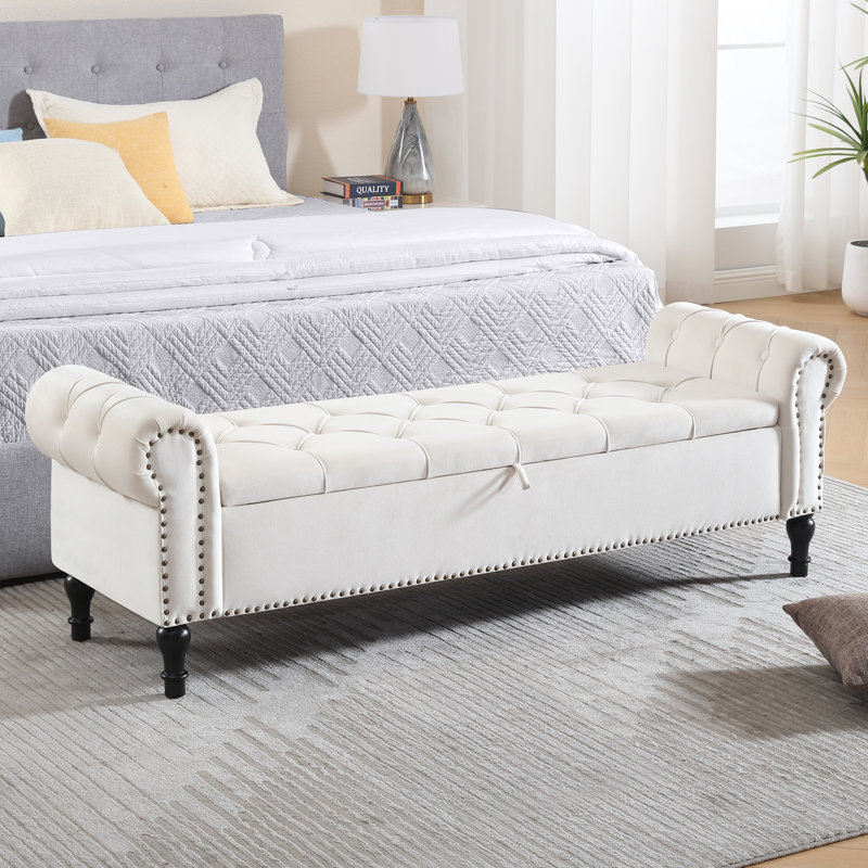 Banc de rangement rembourré 66,9 po, Beige