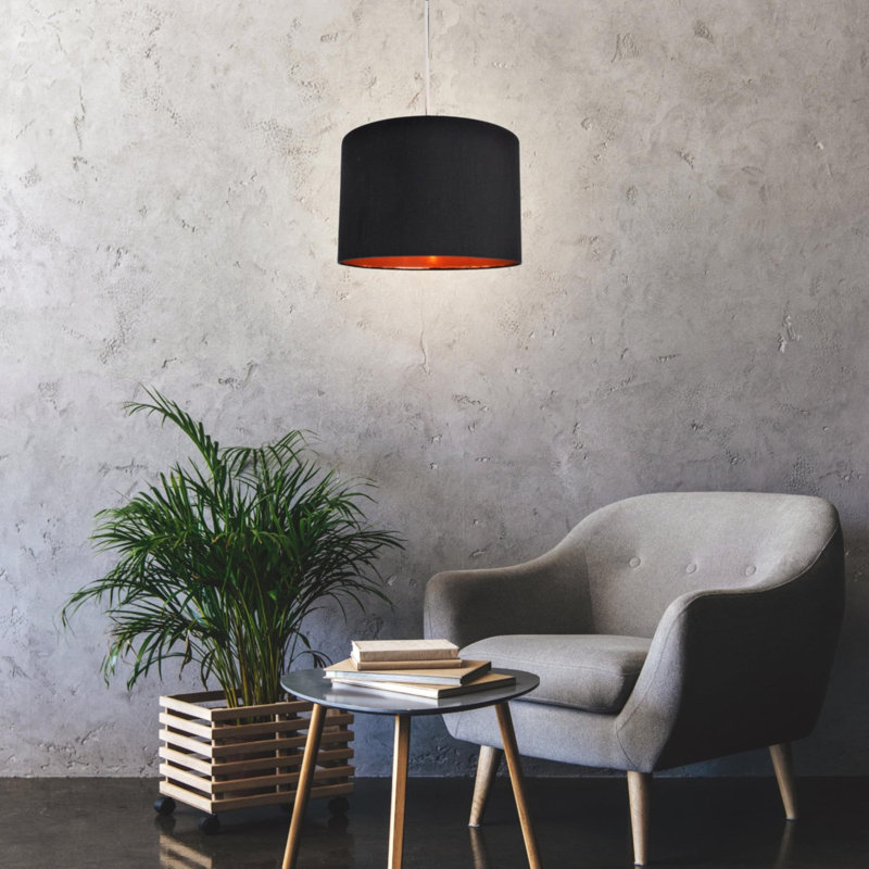 20cm H Silk Drum Pendant Shade, Black/Copper