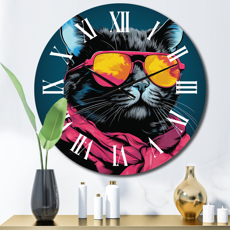 Horloge murale Cool Cat avec lunettes de soleil jaunes, Petit