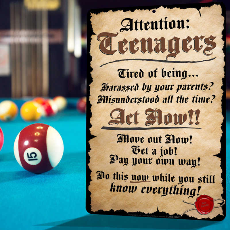 Funny Attention Teenagers Aluminum 8x12 Sign