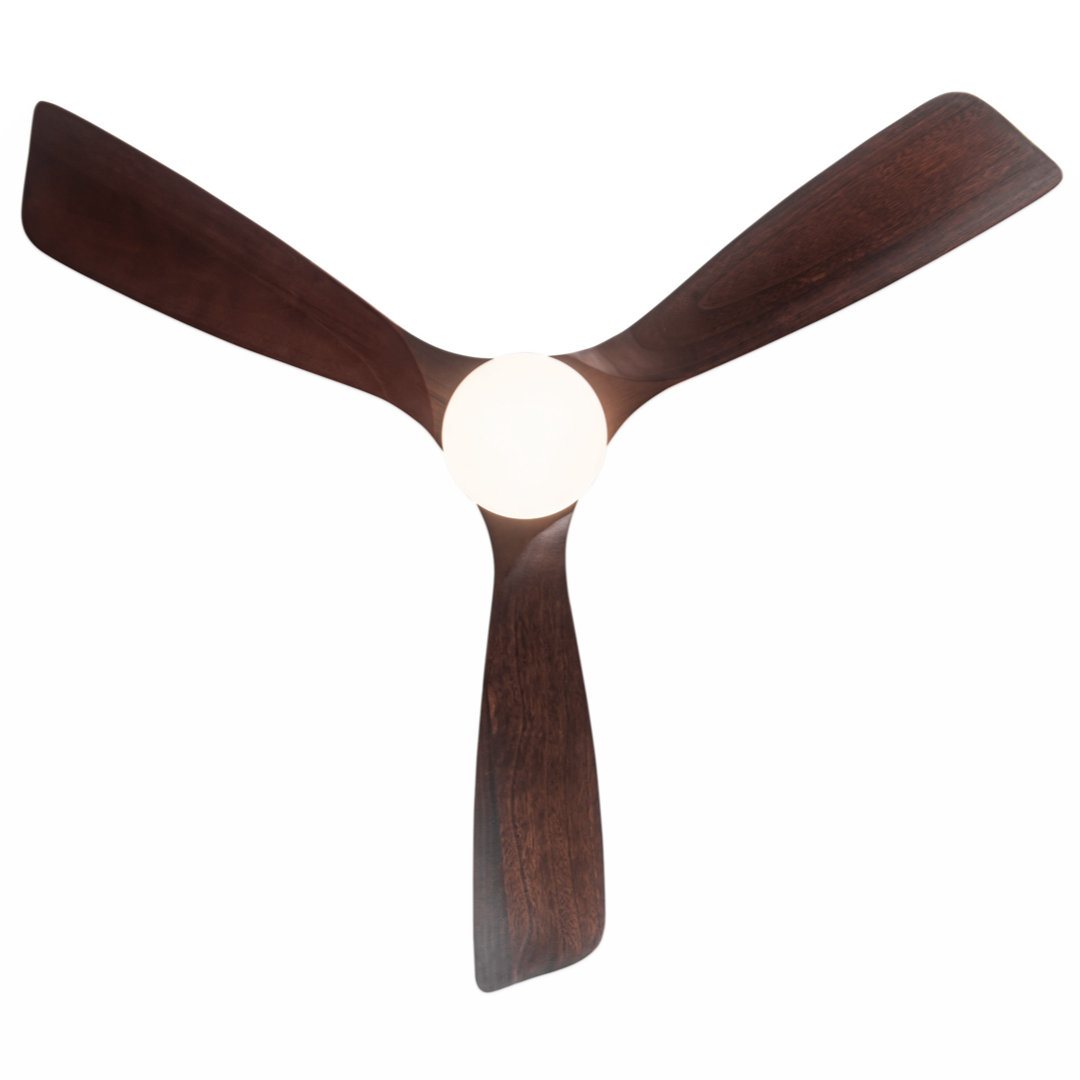 52" 3 - Blade Wood Flush Mount Ceiling Fan with Remote Control and Light Kit Included Latitude Run®