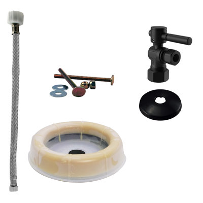 1/2" Lever Handle Angle Stop Toilet Kit with Steel Supply Line, Wax Ring and Flange