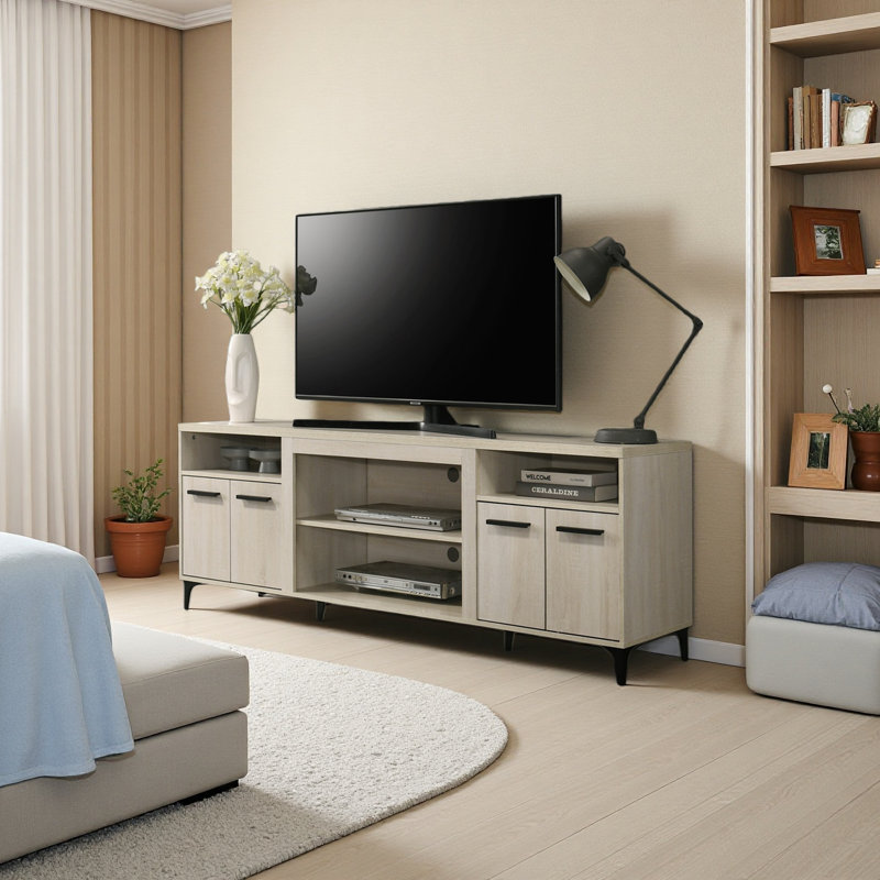70"W Oak Finish 4-Door TV Stand