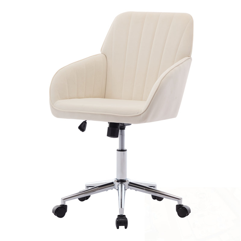 Chaise de bureau réglable en velours avec base en métal, Beige
