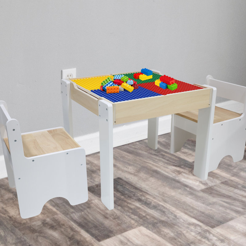 White and Natural Wooden Kids Activity Table with Reversible Top