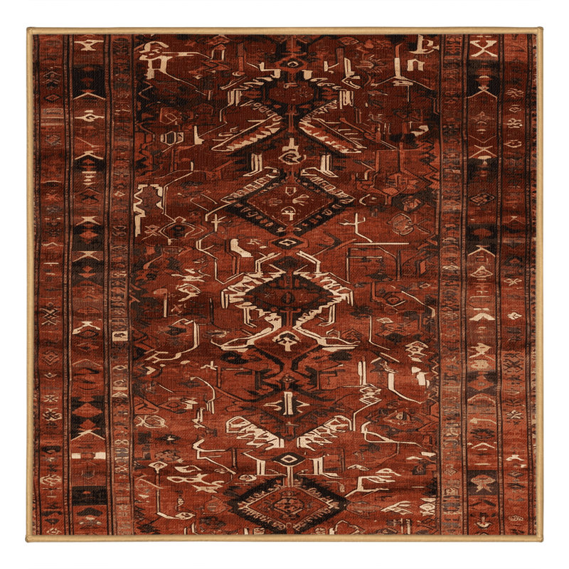 Tapis brun turc lavable à la machine, Carré 3 pi