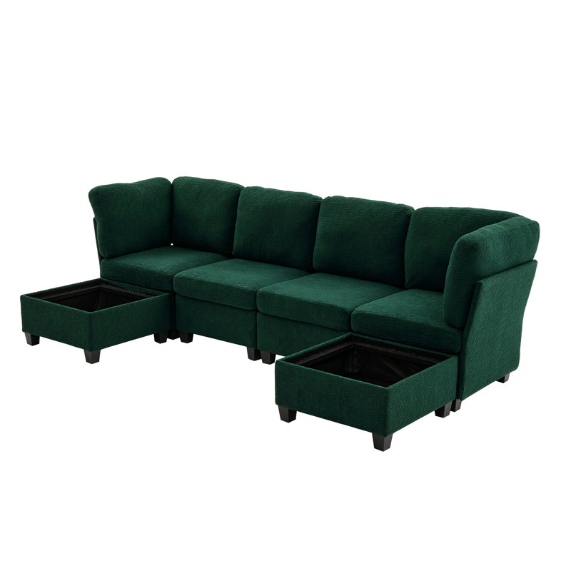 Canapé modulaire modulaire, canapé convertible 6 places, canapé modulaire en U avec repose-pieds avec rangement, Émeraude