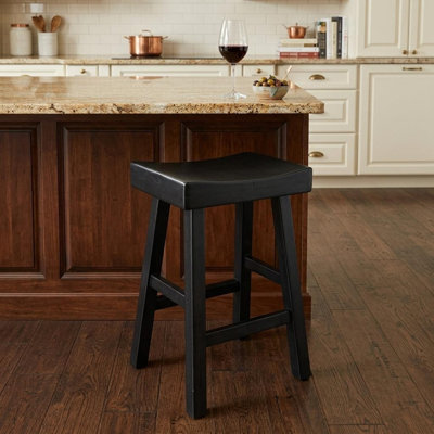 Elegant Black 25" Counter Stool with Ergonomic Saddle Seat and Antique Finish