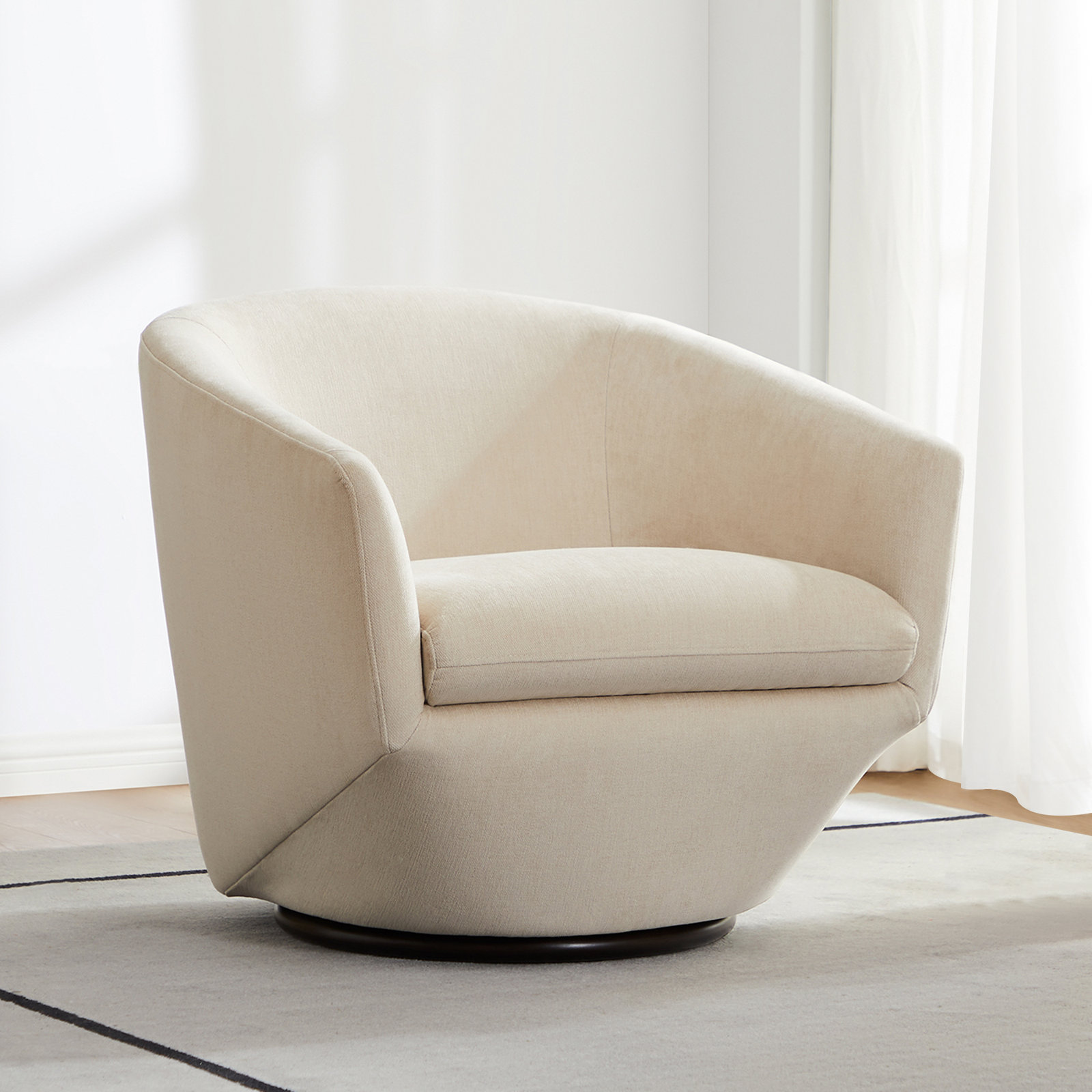 Elexi Swivel Barrel Chair, Cream Velvet