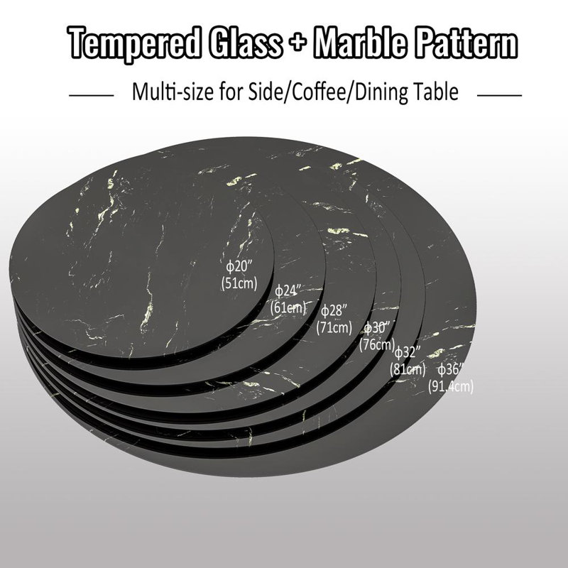 Plateau de table rond en verre trempé de 28 po avec motif en marbre