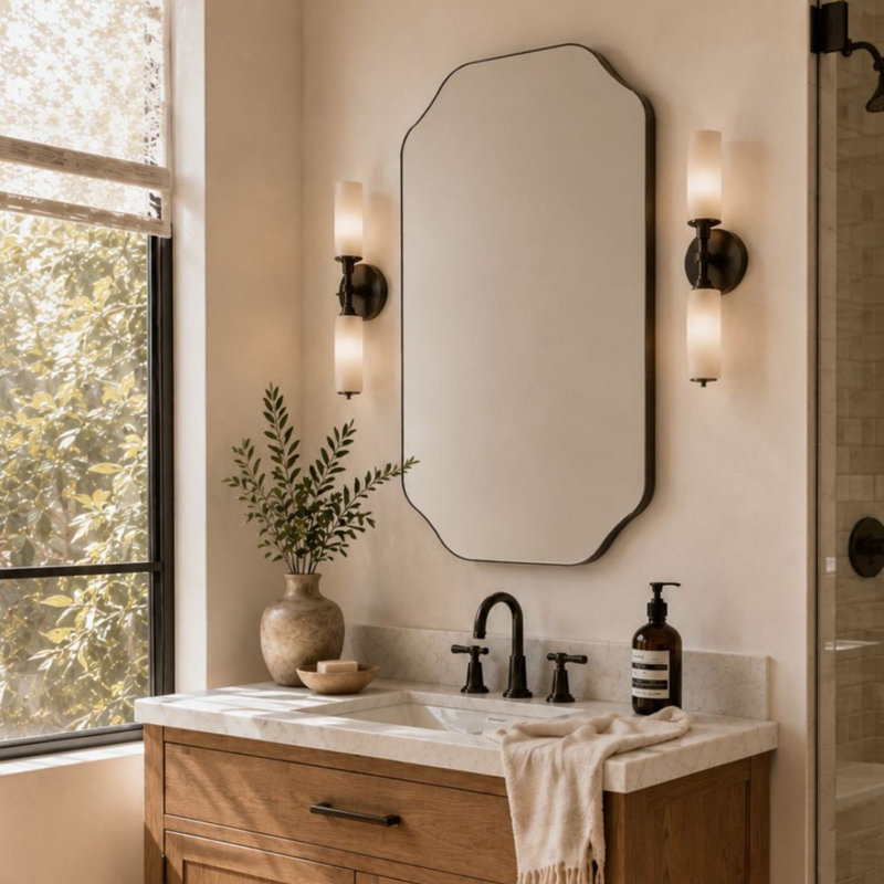 Miroir mural festonné pour salle de bain, H 36 po x l 24 po, Noir mat