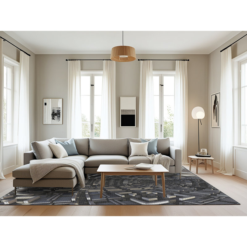 Tapis gris tissé à la machine, Rectangle 8 pi x 10 pi