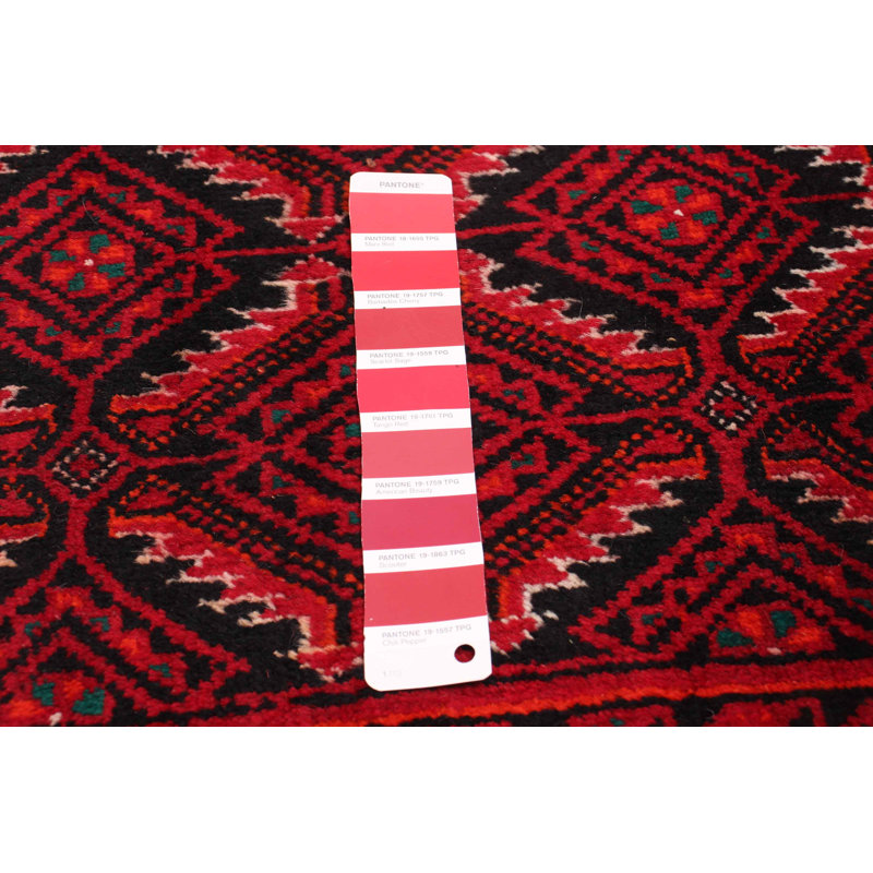Tapis unique en laine noué à la main 3 pi 1 po x 5 pi 1 po nouvel âge Hartshorn en rouge / noir / blanc