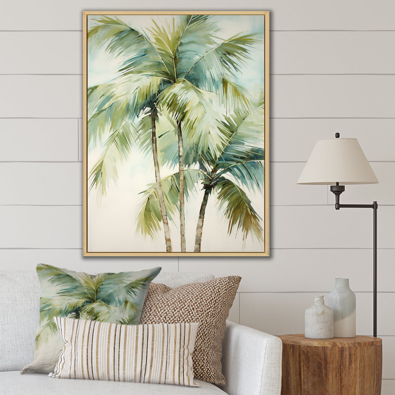 «Dreyfuss Green Minimalims Palm Trees I», reproduction d'art sur toile, palmiers, H 32 po x l 16 po x P 1 po