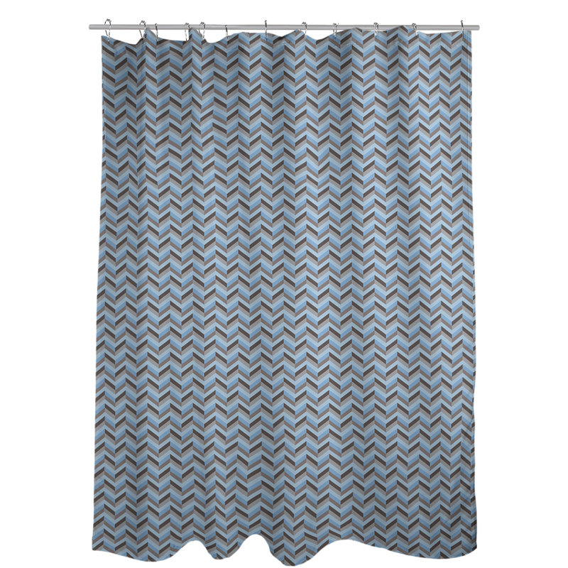 Rideau de douche simple à chevrons, Bleu / Brun