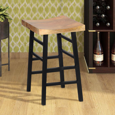 Tabouret 30 po avec siège en bois de style selle, base échelle