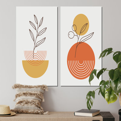 " Creative Retro Geometrics With Full Moon II " 2 - Pieces