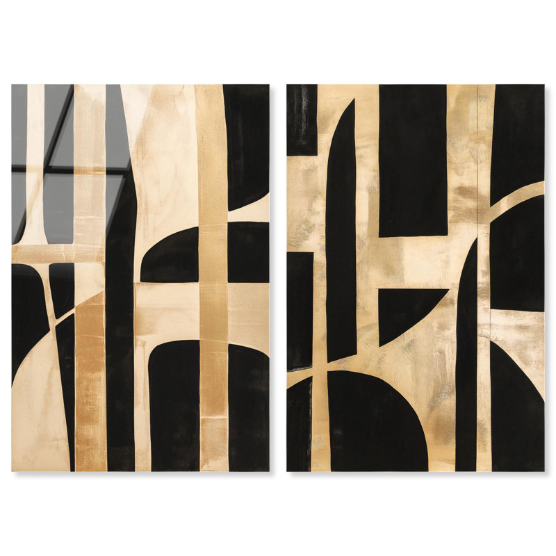 Ensemble de 2 panneaux noirs géométriques Boho , H 15 po x l 20 po
