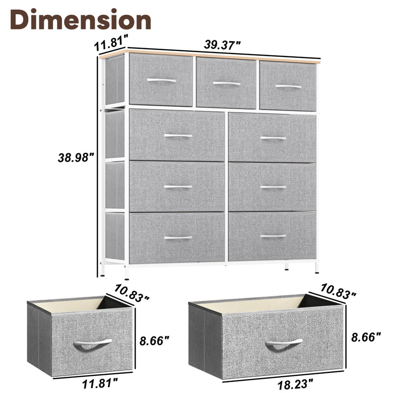 Tasleem 9 Drawer Storage Drawer, Light Gray/White