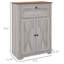 Buffet gris avec porte de grange, portes doubles, tiroir et tablette réglable. Pour la chambre à coucher, le salon. Pourboires. Tablette latérale de 23,5 po x 11,75 po