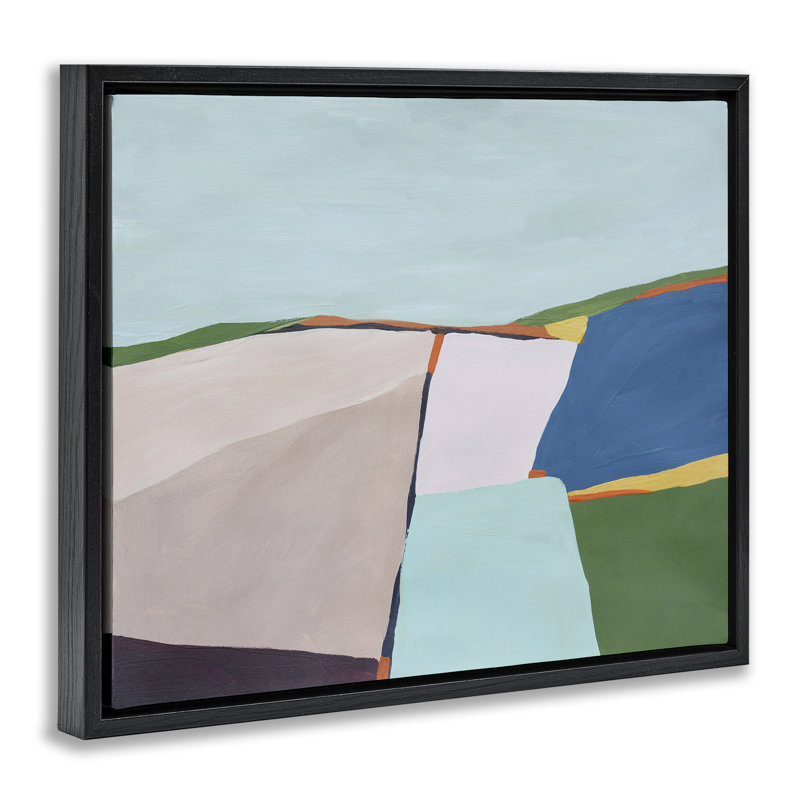 Toile flottante abstraite avec composition de la terre encadrée, conception de Bronwyn Baker, Cadre flottant noir de jais