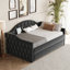 Lit de jour simple capitonné et rembourré avec couchette, canapé-lit en velours avec ports USB et ports de charge de type C, sans sommier, noir-309617748