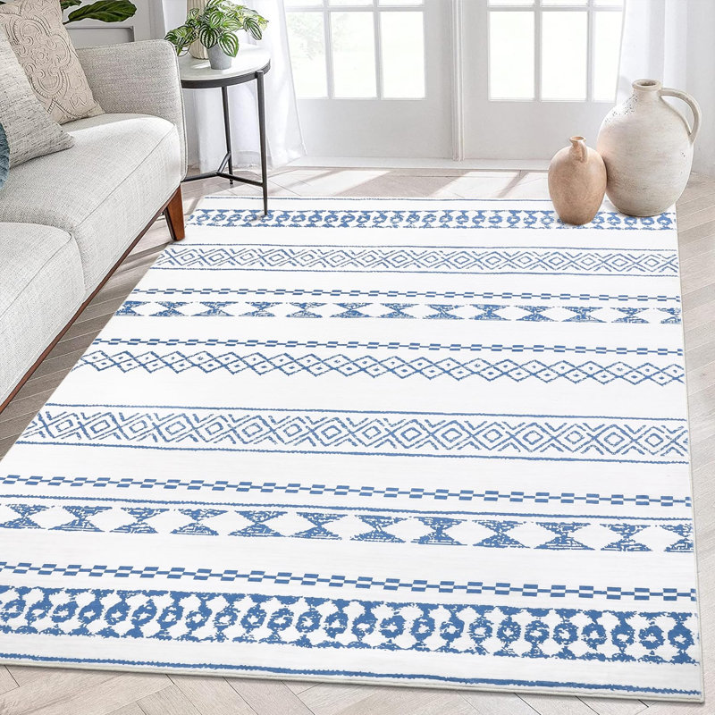 Boho Area Rug Washable Rugs Stain Resistant Easy Cleaning Non Slip Non Shedding Low Pile Floor Cover Ultra Soft Carpet For Home Decor