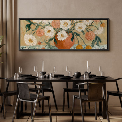Floral nature morte dans des tons de crème et de rosé chauds - reproduction d'art sur toile encadrée