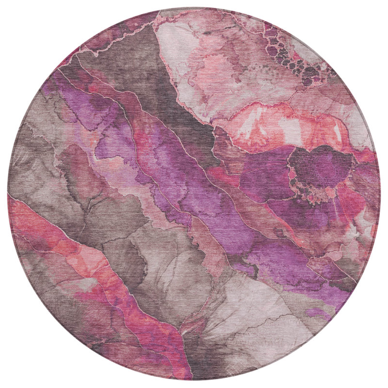 Machine Washable Indoor/Outdoor Xhevrie Blush Rug, Round 8'