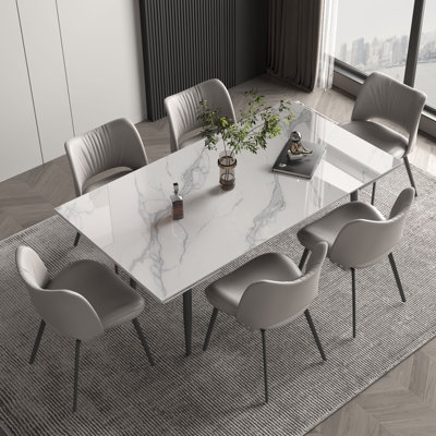 Modern Extendable Dining Table for 4-10 People，159-239cm Adjustable Length, Sintered Stone Dining Table - Scratch & Heat Resistant - Modern Kitchen Table for 4-10 People