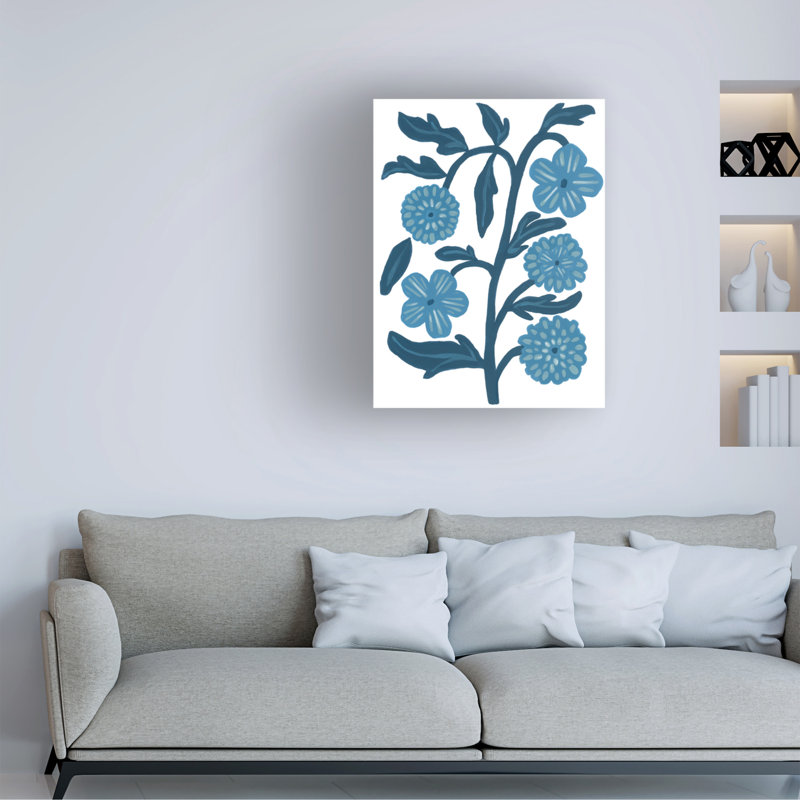 «Blue Folk Florals I» sur toile par June Erica, reproduction, H 47 po x l 35 po x P 2 po