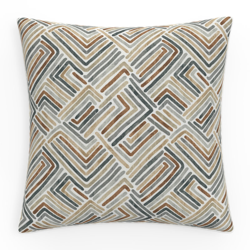 Estie Rattan Geometric Tan and Gray Outdoor Floor Pillow