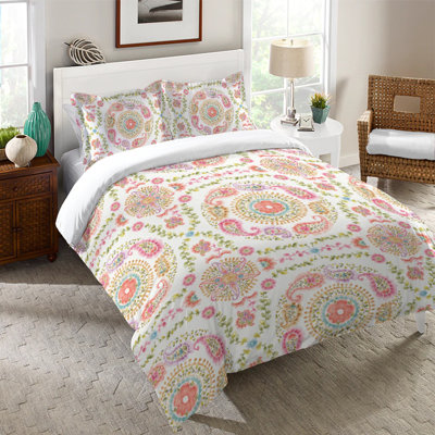 Rainbow Medallions Pink/Beige Microfiber Duvet Cover