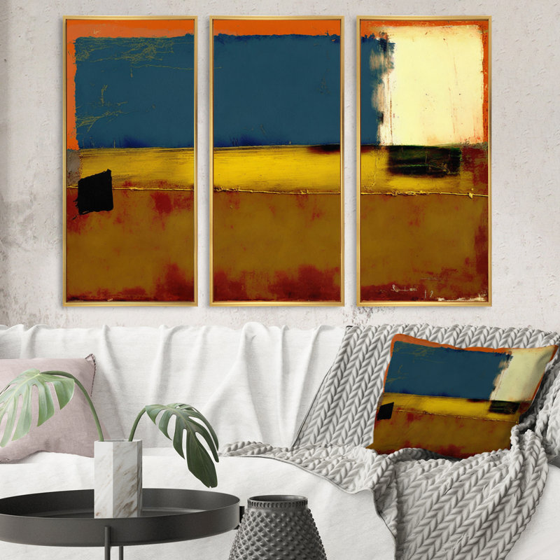 «Blue Sky Above Redend Point VII», reproduction sur toile 3 pièces, Toile avec cadre doré, H 32 po x l 48 po x P 1 po