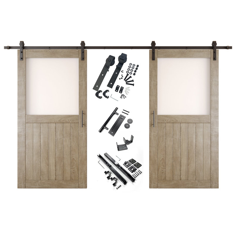 Portes de grange non assemblées et finies en verre à double vitrage de 42 po x 80 po Homacer Classic gris Homacer