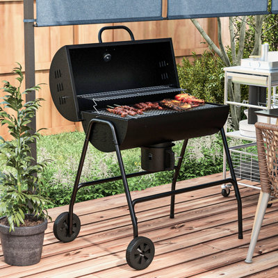 Barbecue au charbon avec 420 pieds carrés Surface de cuisson et roulettes pour le plaisir en plein air. Idéal pique-nique de patio, rassemblement dans la cour. Comprend un thermomètre intégré et un capteur de cendres.