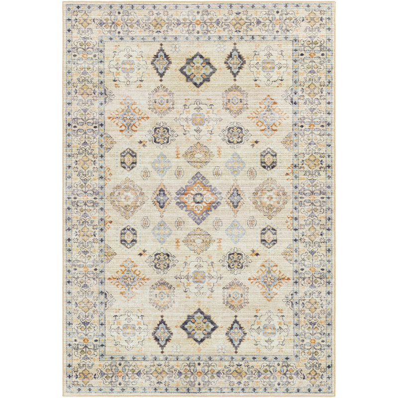 Emmie Oriental Beige/Olive/Denim/Charcoal/Sage Area Rug, Rectangle 2'7" x 4'