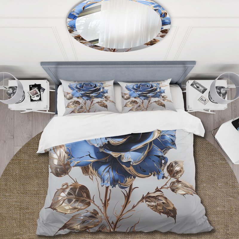 Ensemble de housse de couette en verre or rose et bleu III, Housse de couette pour grand lit et 2 taies décor