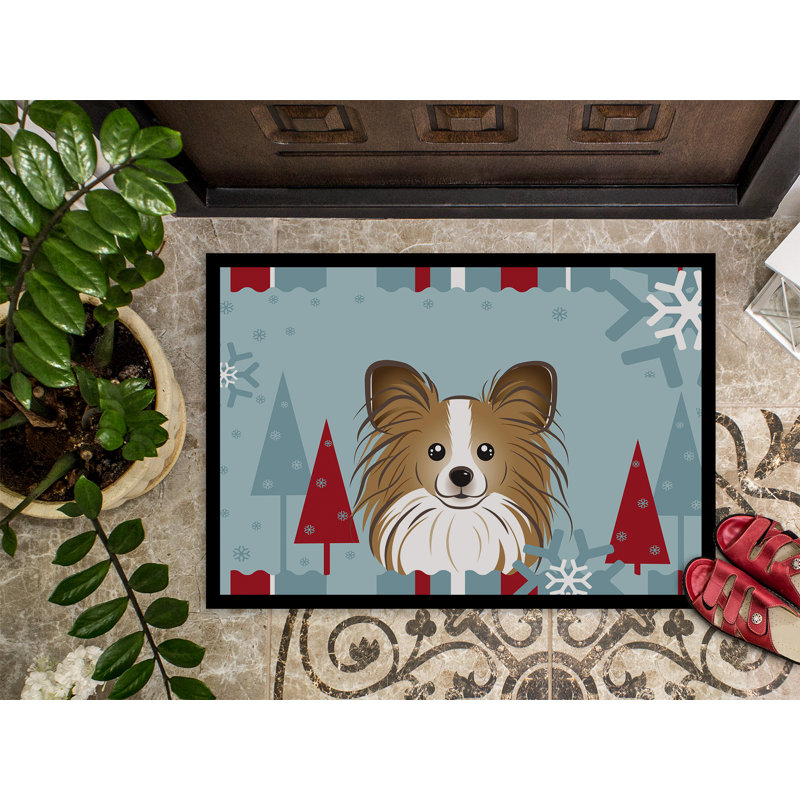 Tapis pour porte d’extérieur antidérapant papillon de noël winter, Rectangle 1 pi 6 po x 2 pi 3 po
