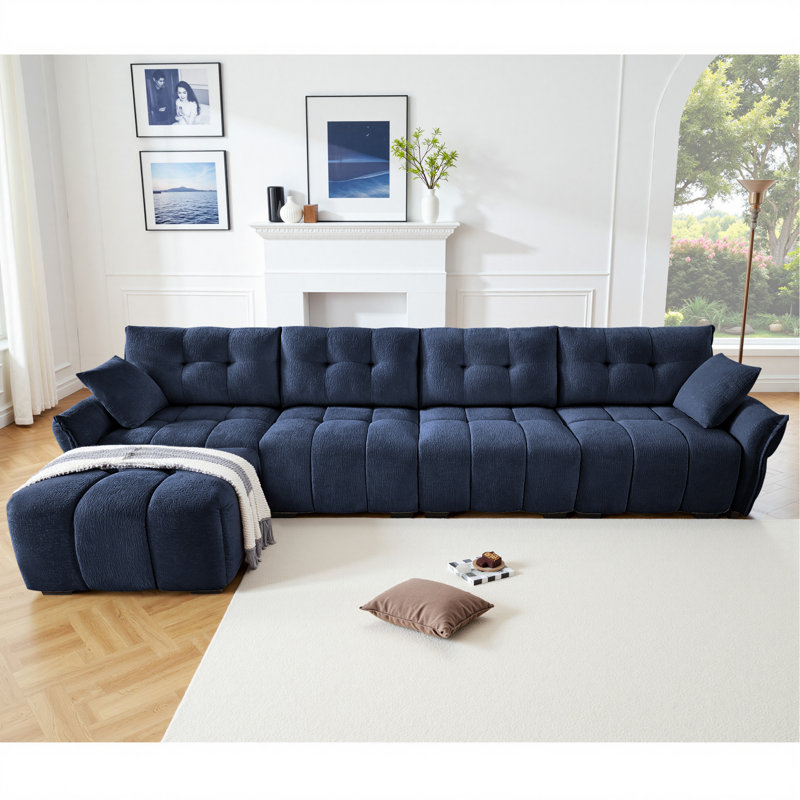 Canapé modulaire à 4 places avec méridienne modulaire pour le salon, Chenille bleu
