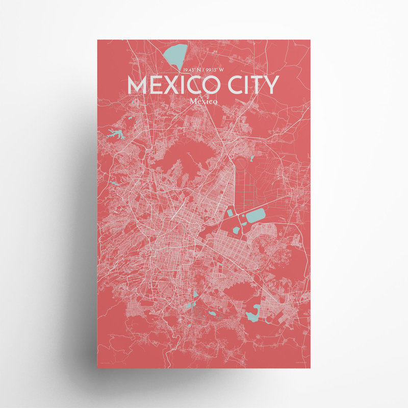 Mexico City Map In Maritime - No Frame Print, 17cm H x 11cm W x 0.05cm D