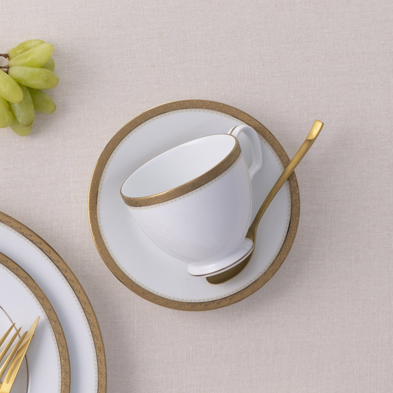 Charlotta Gold Trim White Porcelain 5-Piece Place Setting