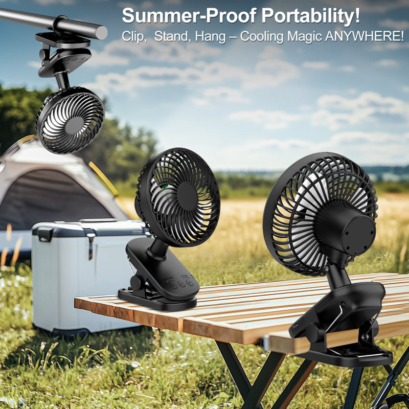 Portable Auto-Oscillating Clip-On Fan,4000mAh,3 Speeds