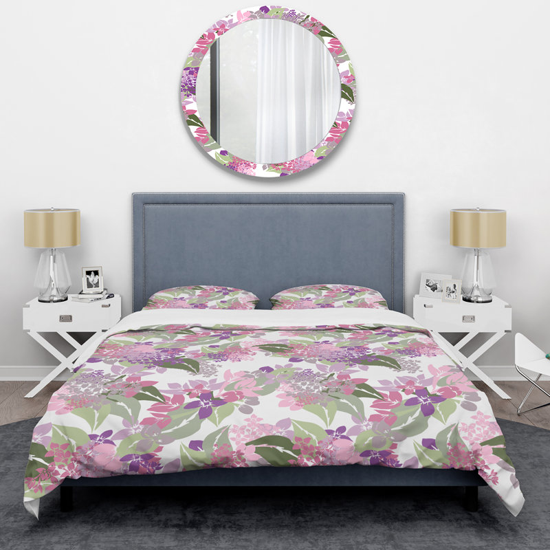 Fleurs mauves et roses - Ensemble de housse de couette floral - Polyester microfibre